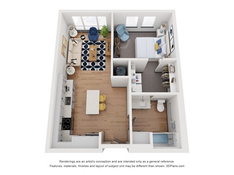 1 bed 1 bath 770 Sq. Ft. A7A ADA Floor Plan at 2200 LaSalle, St Louis, MO, 63104